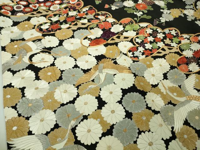 平和屋本店●極上　振袖　刺繍　飛鶴吉祥菊花松紋　黒地　金銀糸　逸品　DZAB4352kh6 heiwaya-2025_cabd0136