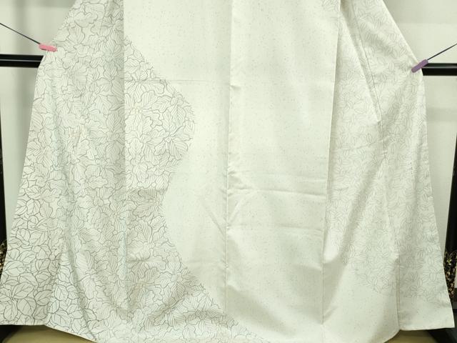 平和屋着物●極上　本場縞大島紬　白大島　訪問着　南天草葉文　金彩　逸品　未使用　DZAB4353kh6_3
