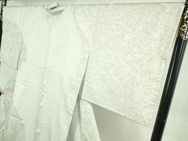 平和屋着物●極上　本場縞大島紬　白大島　訪問着　南天草葉文　金彩　逸品　未使用　DZAB4353kh6_2