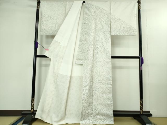 平和屋着物●極上　本場縞大島紬　白大島　訪問着　南天草葉文　金彩　逸品　未使用　DZAB4353kh6_1