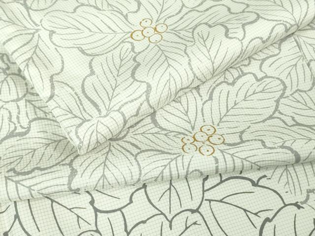 平和屋着物●極上　本場縞大島紬　白大島　訪問着　南天草葉文　金彩　逸品　未使用　DZAB4353kh6_7