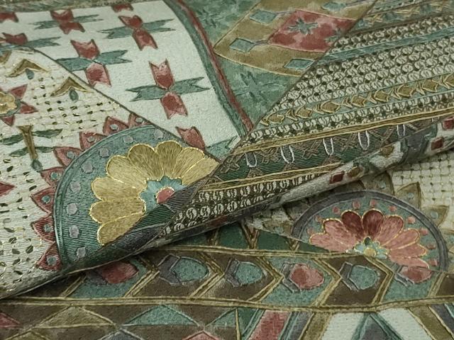 平和屋本店●極上　中国三大刺繍　スワトウ刺繍　汕頭刺繍　相良刺繍　訪問着　切嵌花唐草文　金糸　逸品　DZAB4357kh6_5