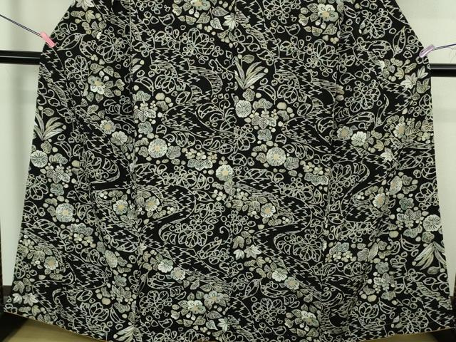 平和屋着物●極上　小紋　草花文　黒地　金彩　伊勢丹扱い　逸品　未使用　DZAB4367kh6_3