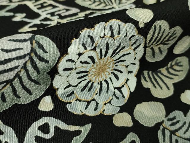 平和屋着物●極上　小紋　草花文　黒地　金彩　伊勢丹扱い　逸品　未使用　DZAB4367kh6_6