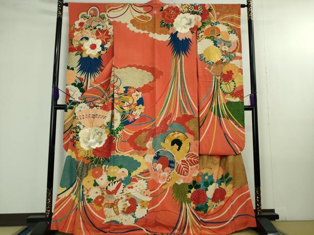 平和屋本店●極上　アンティーク　大正ロマン　振袖　駒刺繍　薬玉花文　金銀糸　逸品　DZAB4371kh6 平和屋本店○極上 アンティーク 大正ロマン 振袖 駒刺繍 薬玉花文 金