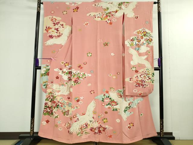 平和屋本店●希少　アンティーク　大正ロマン　振袖　刺繍　鳩羽　ハト　霞花文　金彩　逸品　DZAB4373kh6