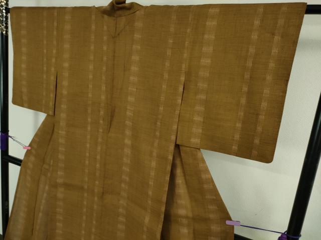 平和屋着物＊極上 夏物 紗紬 間道 灰茶色地 やまと金ラベル 逸品