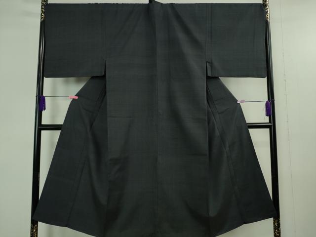 紬 アンサンブル 平和屋着物○男性 藍鉄色 逸品 色無地 キングサイズ