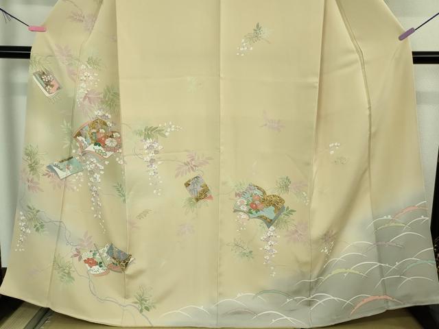 平和屋本店●極上　訪問着　駒刺繍　冊子花文　鳥の子色地　暈し染め　金彩　逸品　DZAB4409kh6_3