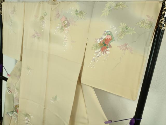 平和屋本店●極上　訪問着　駒刺繍　冊子花文　鳥の子色地　暈し染め　金彩　逸品　DZAB4409kh6_2