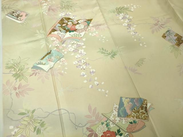 平和屋本店●極上　訪問着　駒刺繍　冊子花文　鳥の子色地　暈し染め　金彩　逸品　DZAB4409kh6_4