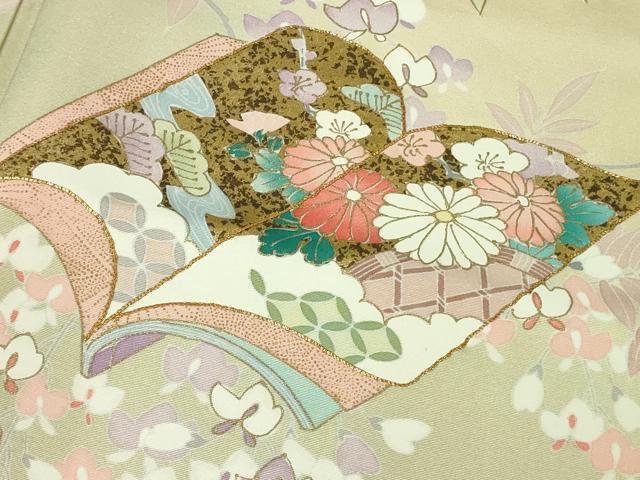 平和屋本店●極上　訪問着　駒刺繍　冊子花文　鳥の子色地　暈し染め　金彩　逸品　DZAB4409kh6_5