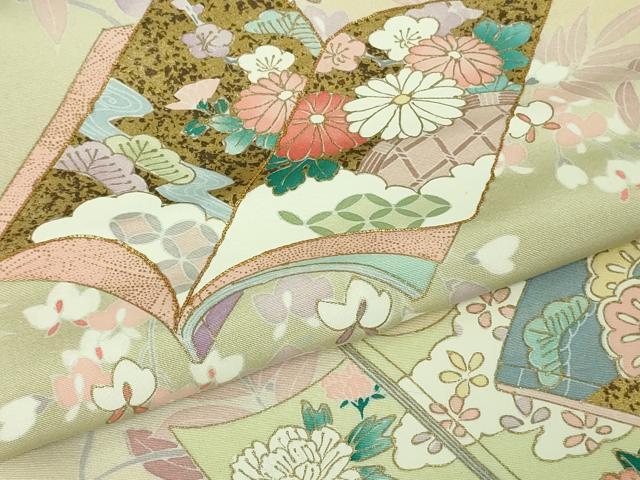 平和屋本店●極上　訪問着　駒刺繍　冊子花文　鳥の子色地　暈し染め　金彩　逸品　DZAB4409kh6_6