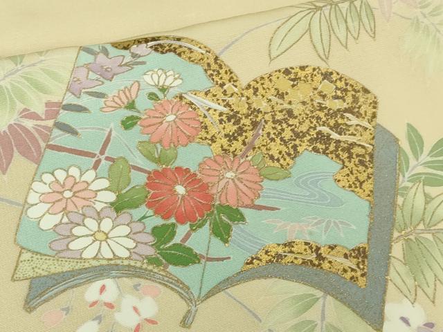 平和屋本店●極上　訪問着　駒刺繍　冊子花文　鳥の子色地　暈し染め　金彩　逸品　DZAB4409kh6_8