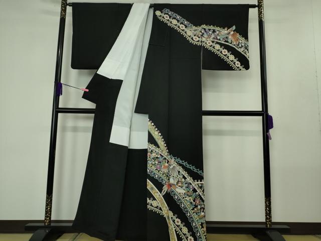 平和屋本店●極上　訪問着　鳳凰更紗花文　黒地　金彩　逸品　DZAB4416kh6_1