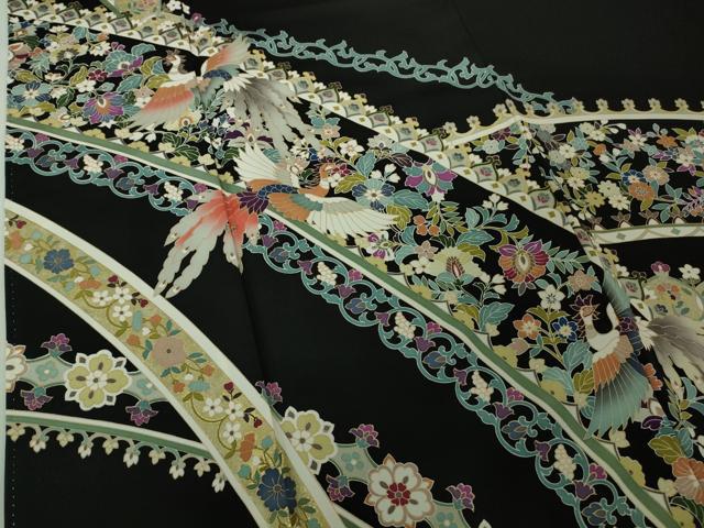 平和屋本店●極上　訪問着　鳳凰更紗花文　黒地　金彩　逸品　DZAB4416kh6_4