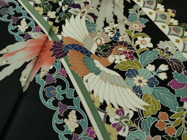 平和屋本店●極上　訪問着　鳳凰更紗花文　黒地　金彩　逸品　DZAB4416kh6_5