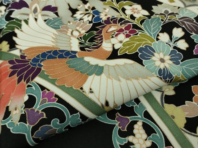 平和屋本店●極上　訪問着　鳳凰更紗花文　黒地　金彩　逸品　DZAB4416kh6_6