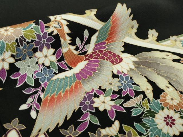 平和屋本店●極上　訪問着　鳳凰更紗花文　黒地　金彩　逸品　DZAB4416kh6_7
