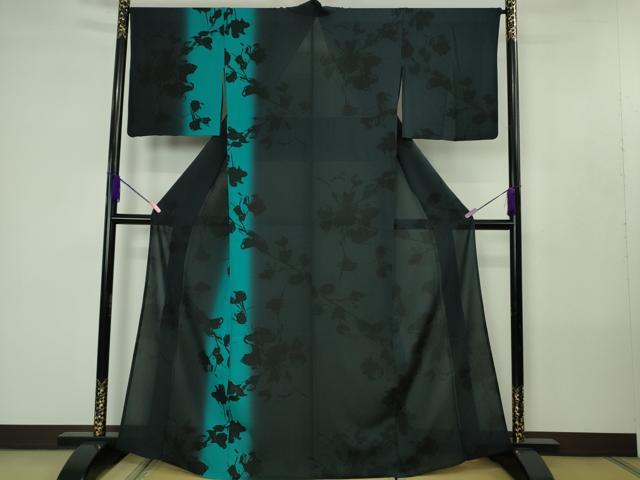 平和屋本店＊極上　夏物　訪問着　紗　枝花シルエット　百入茶色地　逸品　DZAB4430kh6 平和屋本店＊極上 夏物 訪問着 紗 枝花シルエット 百入茶色地 逸品