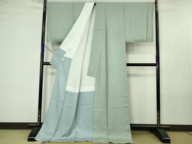 平和屋着物●極上　お召　黄金華更紗　美山名水染　秀水苑　新小石丸　青磁鼠色　反端付き　ロング丈　逸品　未使用　DZAB4433kh6_2