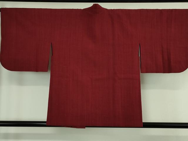 平和屋本店∞極上　浦野理一　経節紬　羽織　色無地　真紅色　羽織紐付き　逸品　DZAB4448kh6 平和屋本店∞極上 浦野理一 経節紬 羽織 色無地 真紅色 羽織紐付き
