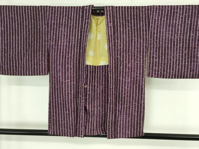 平和屋着物∞極上 岩手の匠 草紫堂 南部絞り 紫根染 紬 縞 羽織紐付き 