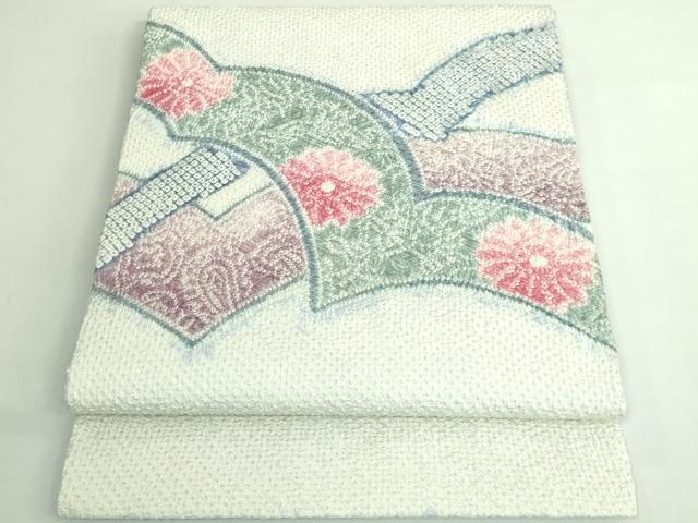 平和屋着物●極上 名門 藤娘きぬたや・総絞り 九寸開き名古屋帯 草花文 逸品 DZAB4506kh6