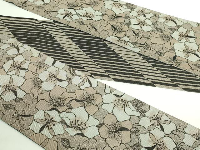 平和屋着物●極上　両面　半幅帯　花尽し　縞　逸品　DZAB4534kh6_7
