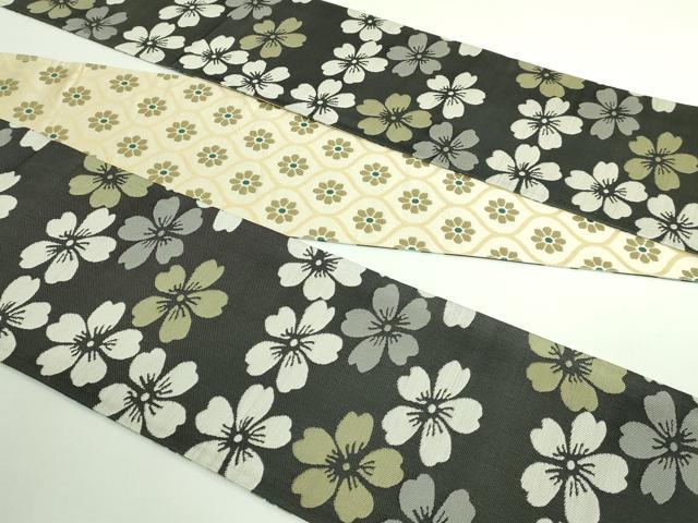 平和屋着物●極上　両面　半幅帯　舞桜　網目花文　逸品　DZAB4535kh6