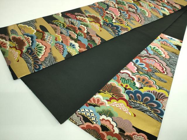 平和屋着物●極上　西陣　白綾苑大庭　六通柄袋帯　吉祥松文　黒地　金糸　逸品　DZAB4557kh6_6
