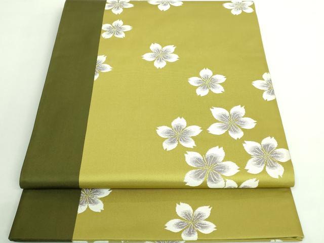平和屋着物●極上　世界的人形師　辻村寿三郎　ジュサブロー　六通柄袋帯　舞桜　青朽葉色地　金銀糸　逸品　DZAB4559kh6