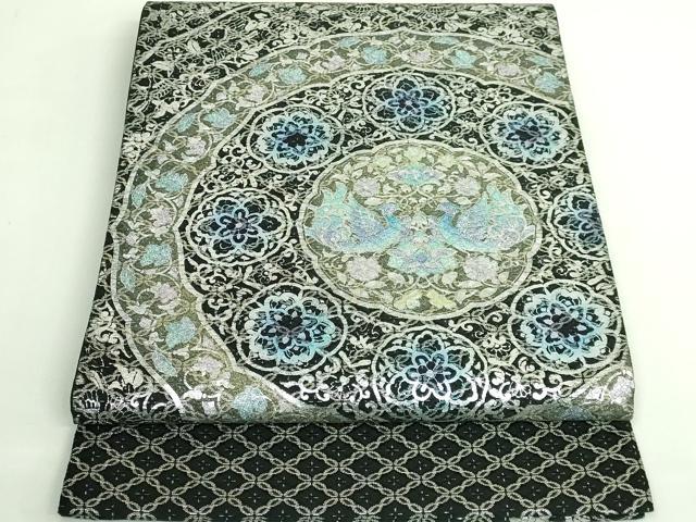 平和屋着物●極上　太鼓柄袋帯　双鳥花文　黒地　金彩　逸品　DZAB4561kh6 平和屋着物○極上 太鼓柄袋帯 双鳥花文 黒地 金彩 逸品 DZAB4561kh6の
