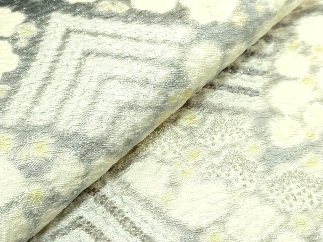平和屋着物●極上　十日町　名門　滝泰謹製　太鼓柄袋帯　襲絞り　舞花文　おぼろ染め　黒地　銀通し地　逸品　DZAB4568kh6_2