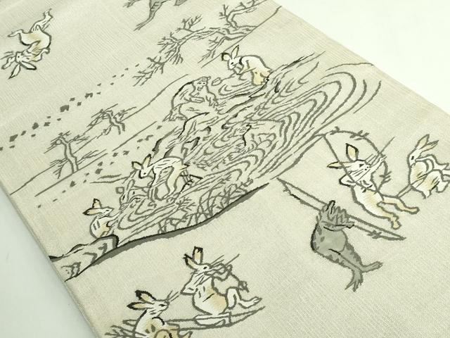 平和屋本店＊極上　夏物　太鼓柄袋帯　鳥獣戯画　金糸　ますいわ屋扱い　逸品　DZAB4600kh6 平和屋本店＊極上 夏物 太鼓柄袋帯 鳥獣戯画 金糸 ますいわ屋扱い 逸品