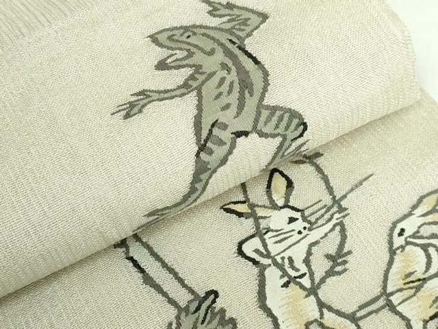 平和屋本店＊極上　夏物　太鼓柄袋帯　鳥獣戯画　金糸　ますいわ屋扱い　逸品　DZAB4600kh6 平和屋本店＊極上 夏物 太鼓柄袋帯 鳥獣戯画 金糸 ますいわ屋扱い 逸品