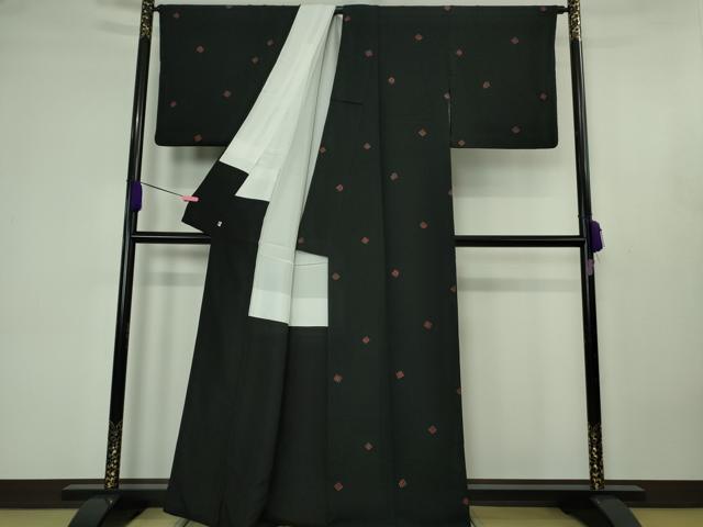 平和屋着物●極上　越後染印傳　日本産本漆　小紋　水国織物謹製　源氏香　黒地　証紙付き　逸品　DZAB4604kh6_2