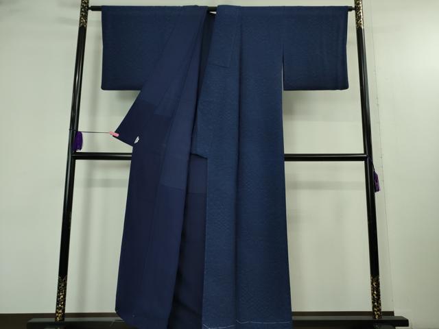 平和屋着物●極上　天然藍　藍染　古庄紀治　お召　名物裂花文　濃藍色　伊と幸　反端付き　逸品　未使用　DZAB4647kh6_2