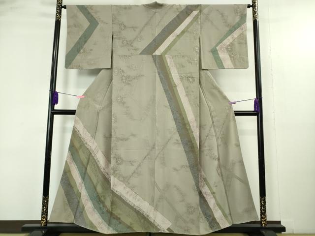 平和屋着物●極上　中国三大刺繍　スワトウ刺繍　汕頭刺繍　訪問着　草花文　灰汁色地　逸品　DZAB4667kh6 30,420円