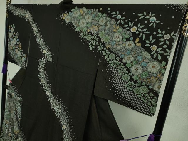 平和屋本店●極上　訪問着　辻が花　黒地　金彩　金通し地　逸品　DZAB4684kh6_2