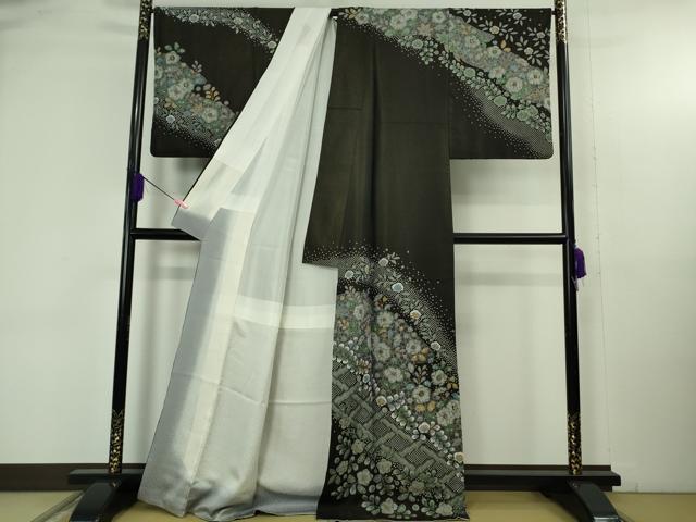 平和屋本店●極上　訪問着　辻が花　黒地　金彩　金通し地　逸品　DZAB4684kh6_1