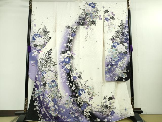 平和屋着物○極上 振袖 舞蝶花文 暈し染め 金銀彩 金通し地 逸品 