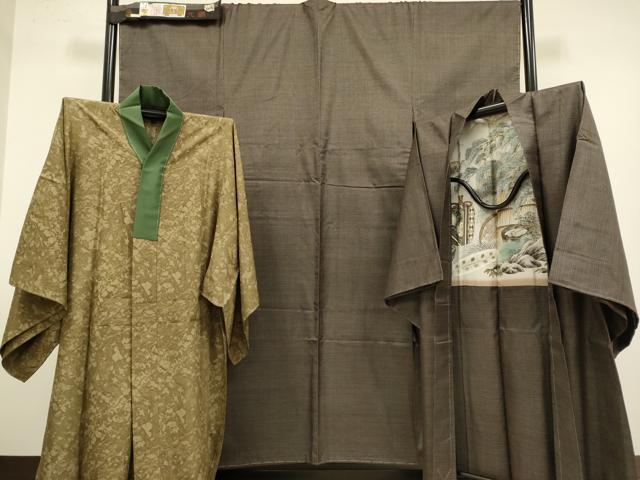 平和屋本店□極上 男性 綿紬 単衣 アンサンブル 長羽織セット キング