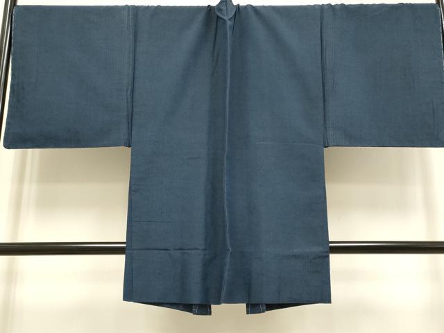 平和屋着物○極上 男性 紬 アンサンブル キングサイズ 長羽織 濃い青藍