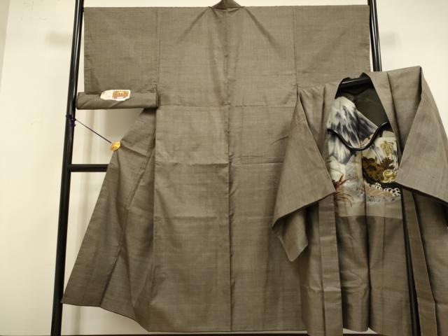 平和屋着物●極上　男性　本場大島紬 アンサンブル 長羽織　一元絣　平武則作　羽裏：伊勢海老・宝船　証紙付き　逸品　未使用　DZAB4721kh6