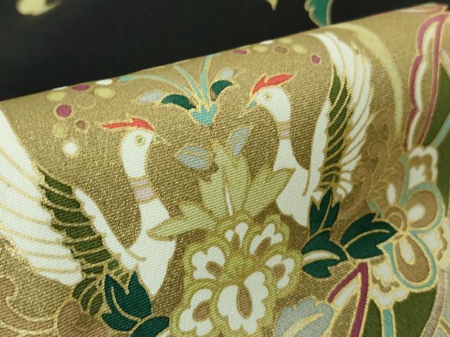 平和屋本店●極上　訪問着　駒刺繍　鳳凰舞鳥更紗花文　黒地　金彩　逸品　DZAB4739kh6 平和屋本店○極上 訪問着 駒刺繍 鳳凰舞鳥更紗花文 黒地 金彩 逸品