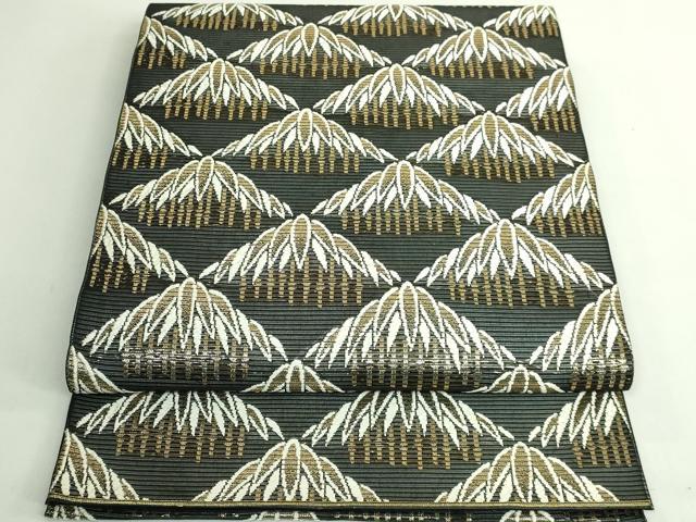 平和屋着物＊極上　夏物　 西陣　河合美術織物謹製　六通柄袋帯　唐織　笹竹　黒地　金糸　逸品　DZAB4783kh6