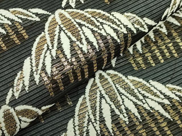 平和屋着物＊極上　夏物　 西陣　河合美術織物謹製　六通柄袋帯　唐織　笹竹　黒地　金糸　逸品　DZAB4783kh6_2
