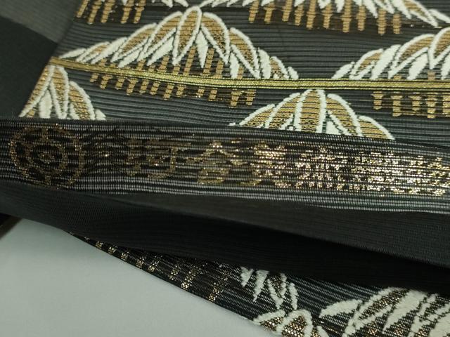 平和屋着物＊極上　夏物　 西陣　河合美術織物謹製　六通柄袋帯　唐織　笹竹　黒地　金糸　逸品　DZAB4783kh6_4