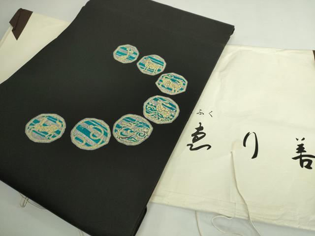 平和屋着物●極上　塩瀬　九寸名古屋帯　十二支　干支　黒地　纐染　ゑり善扱い　たとう紙付き　逸品　DZAB4793kh6